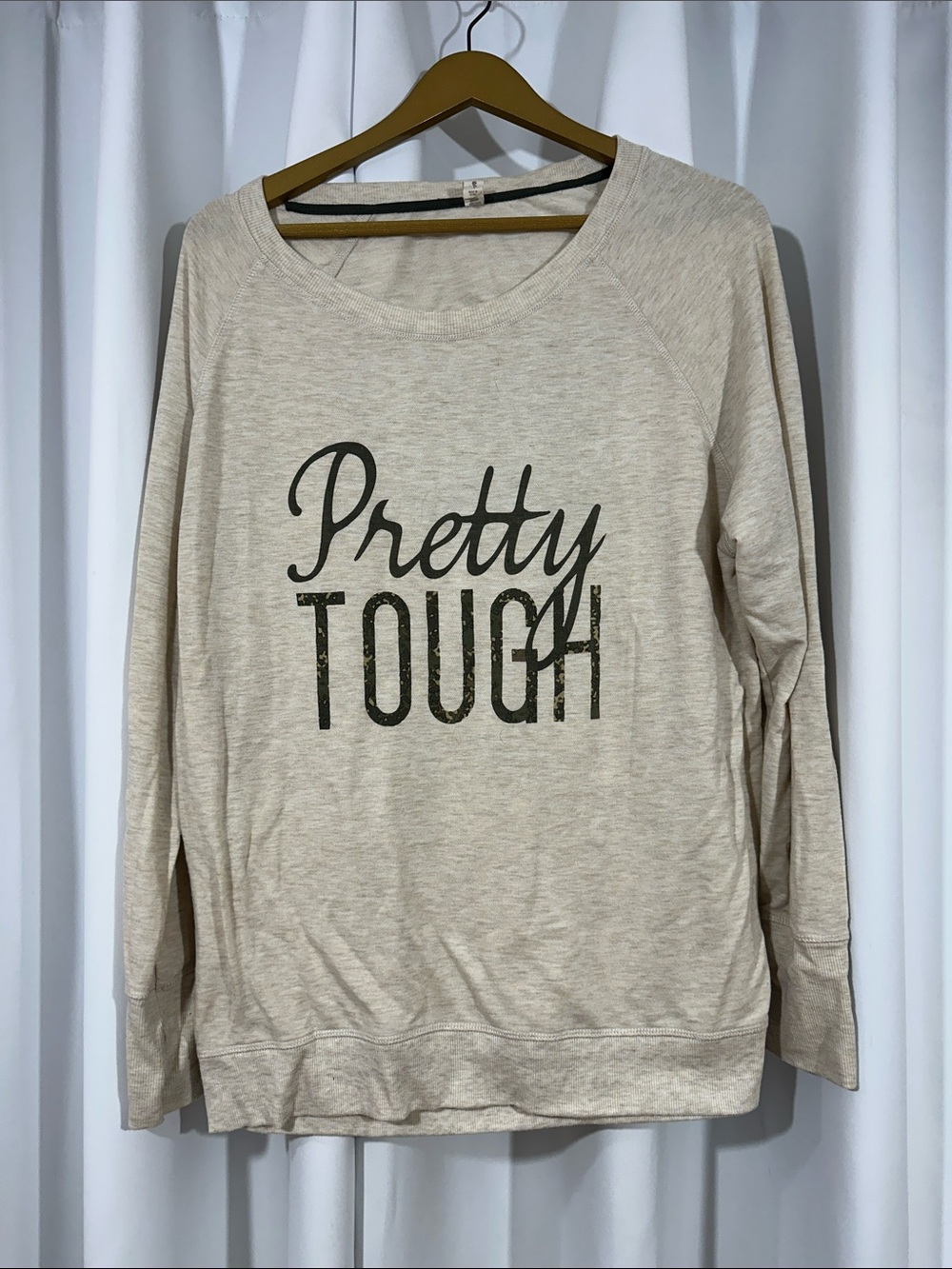 Ideology Pretty Tough Sweatshirt Size XL Beige Graphic Pullover Top